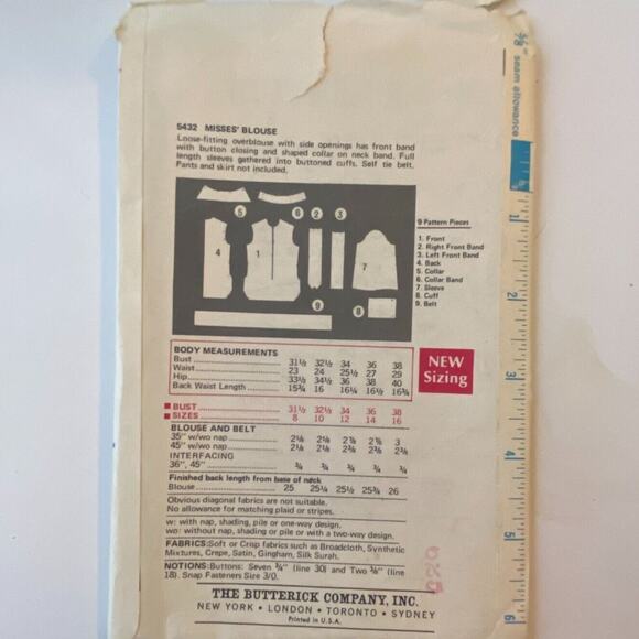 Butterick 5432 Pattern Top Miss 16 80s Vintage Oversized Lagenlook Side Slit - Picture 4 of 7